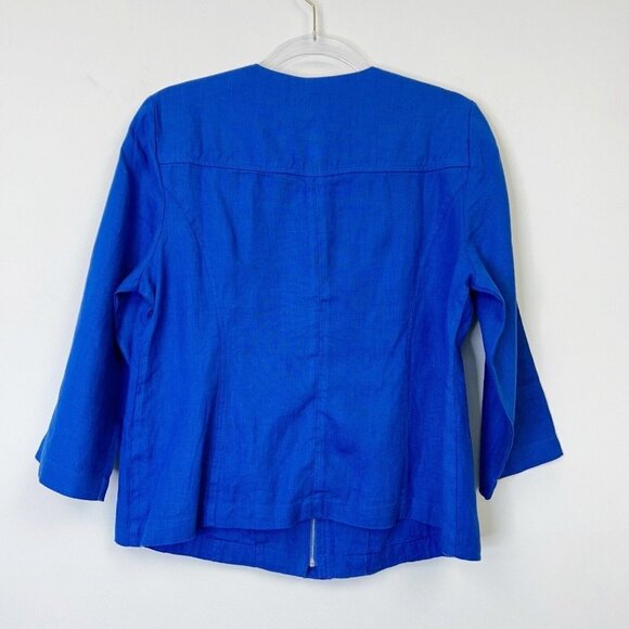 NEW Chicos Linen Zip Jacket Womens Size 1 US 8 10 Cobalt Blue - Picture 2 of 12